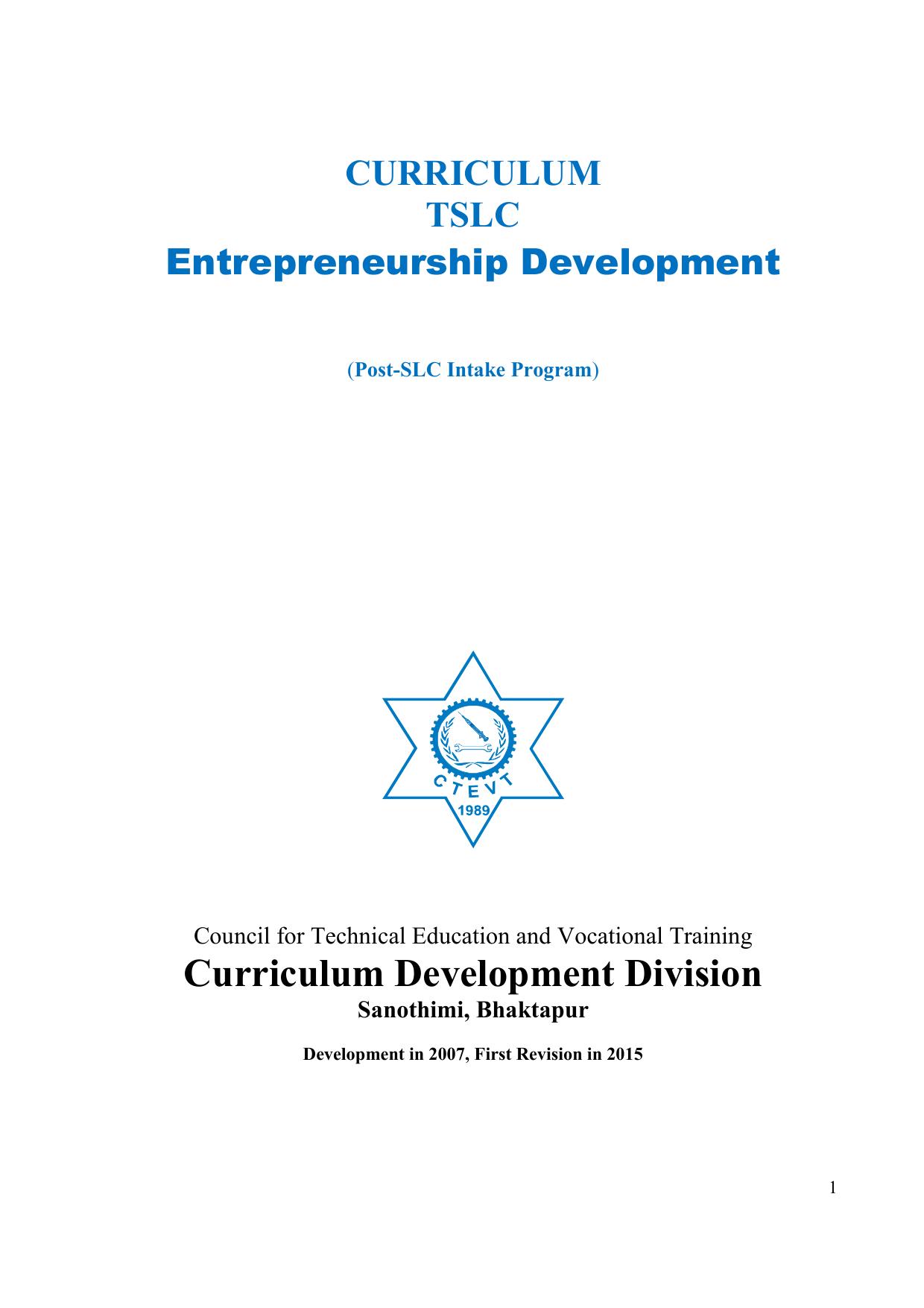 TSLC in Enterprenuership Development, 2015